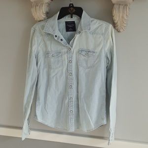 American eagle, light jean top blouse, size sp